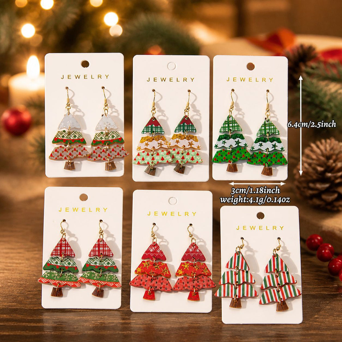 Cute Cartoon Print Christmas Tree Dangle Earrings 6W6JER679