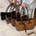 Retro Belted Leather Trim Large Capacity Tote Bag 6W10BBG2430