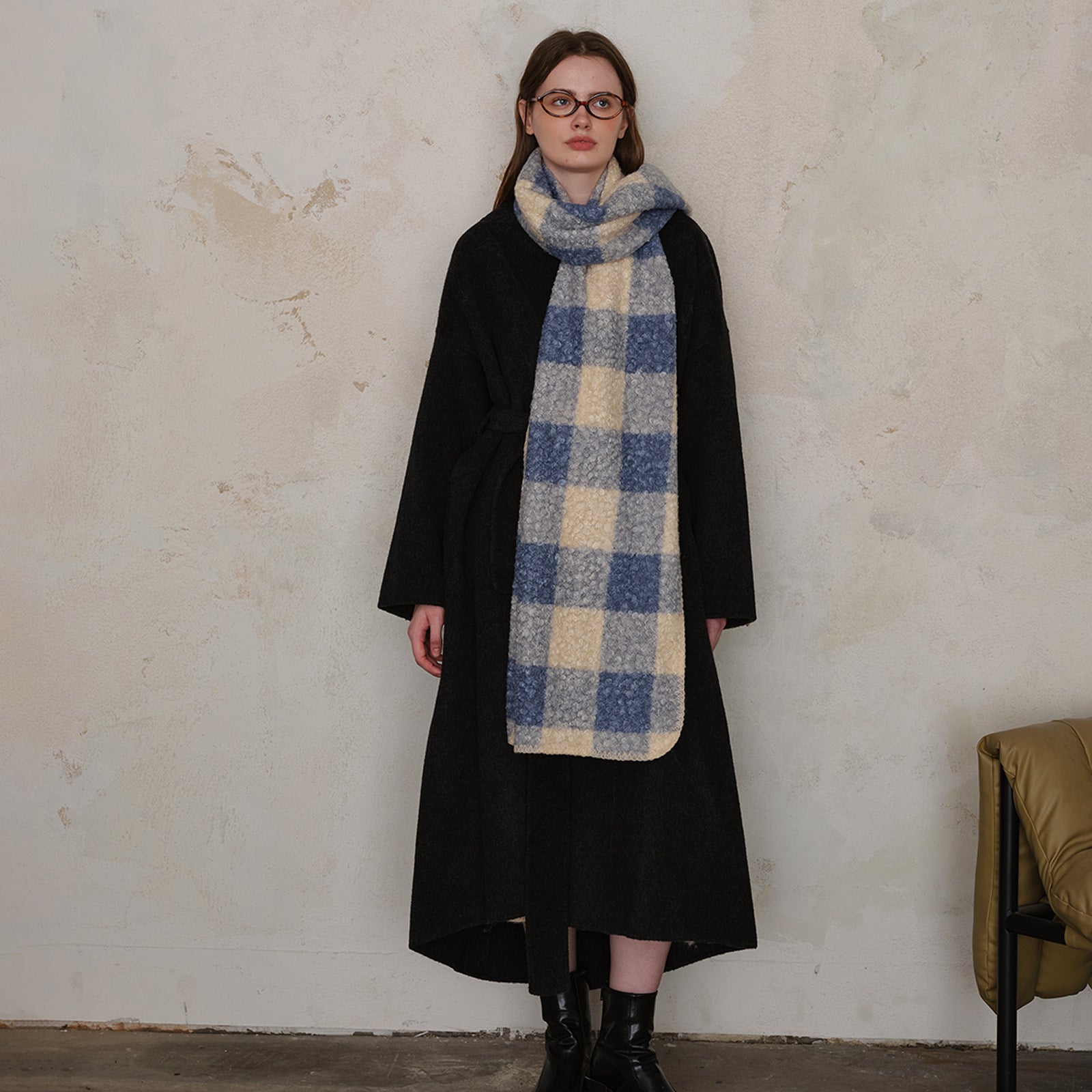 Color Block Plaid Sherpa Fleece Scarf 6W6NSW297