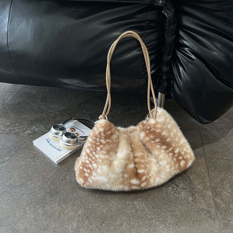 Trendy Soft Plush Deer Print Shoulder Bag 6W10BBG2373