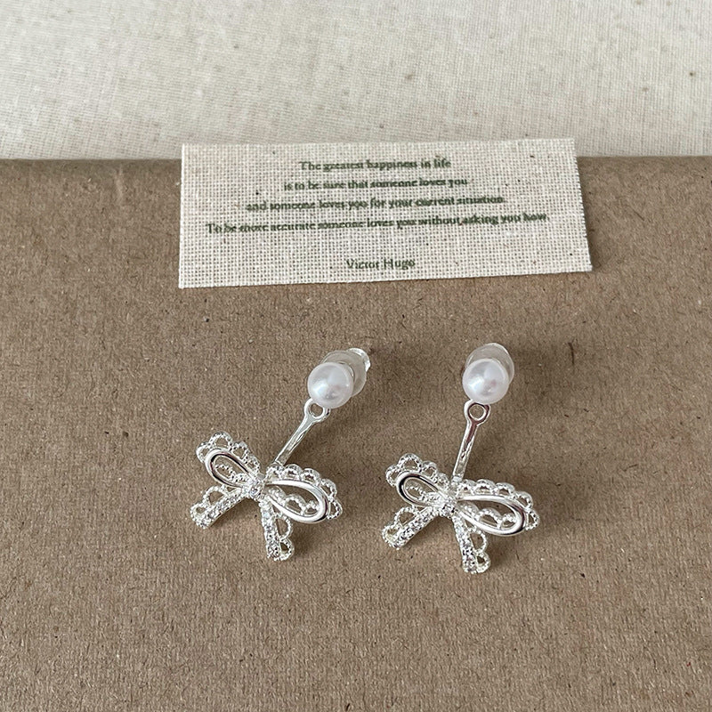 Pearl Bow Dangle Earrings - DippedShop Wholesale - #3411