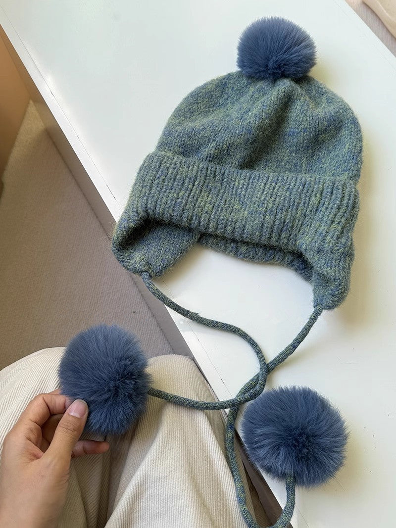 Trendy Pom Pom Ear Flaps Soft Beanie Hat 6W6HAT709