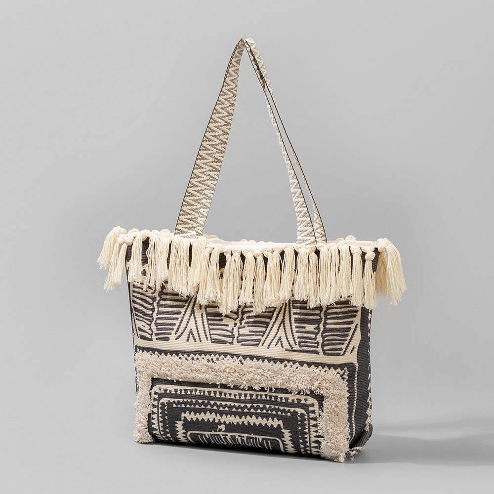 Vintage Tassel Print Tote Shoulder Handbag DPFB0605