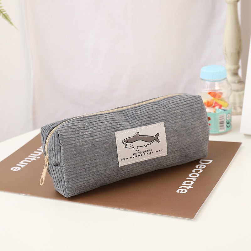 Cute Shark Pattern Lightweight Coduroy Pencil Case 6S10BOB1048