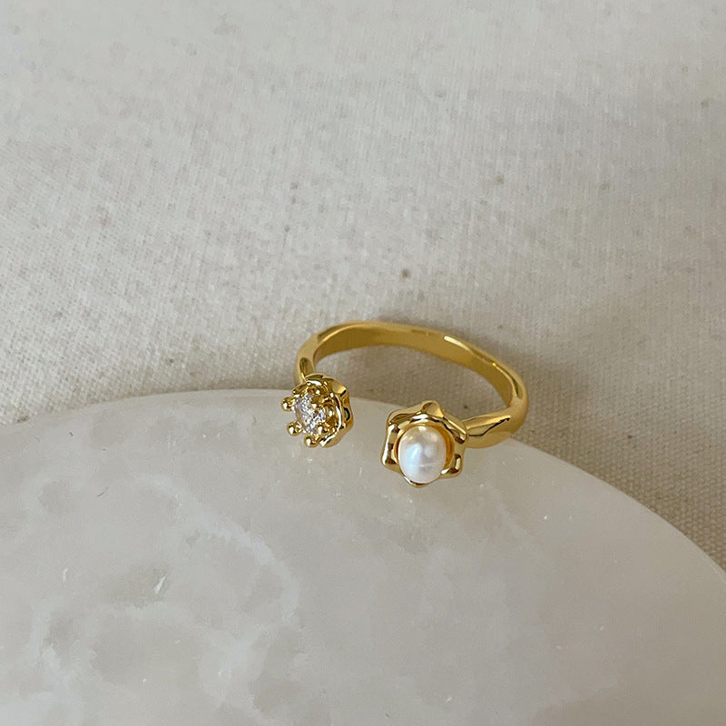 Open Pearl Rhinestone Ring - DippedShop Wholesale - #8035