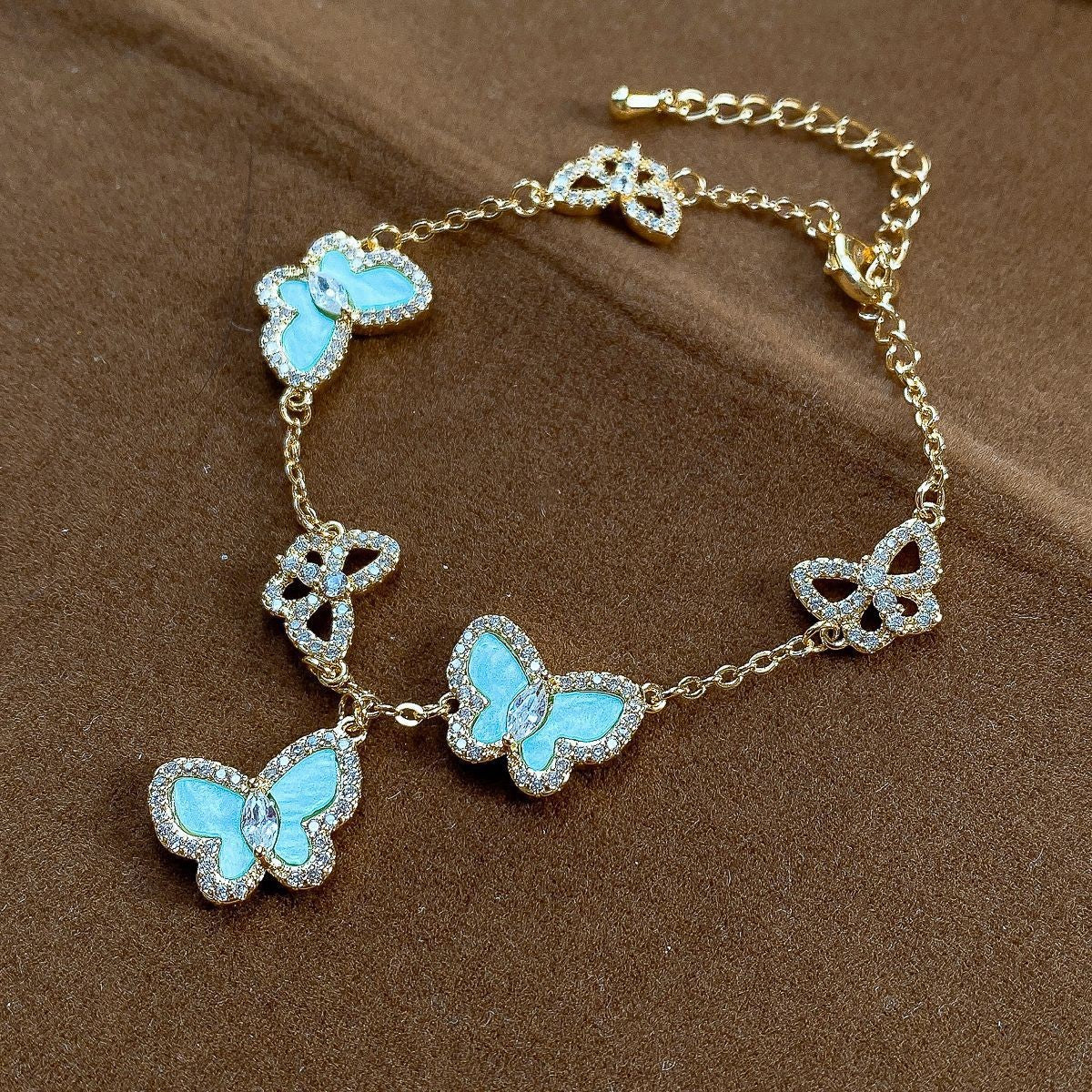 Vintage Butterfly Charm Cubic Zirconia Chain Bracelet 6W6JBR495
