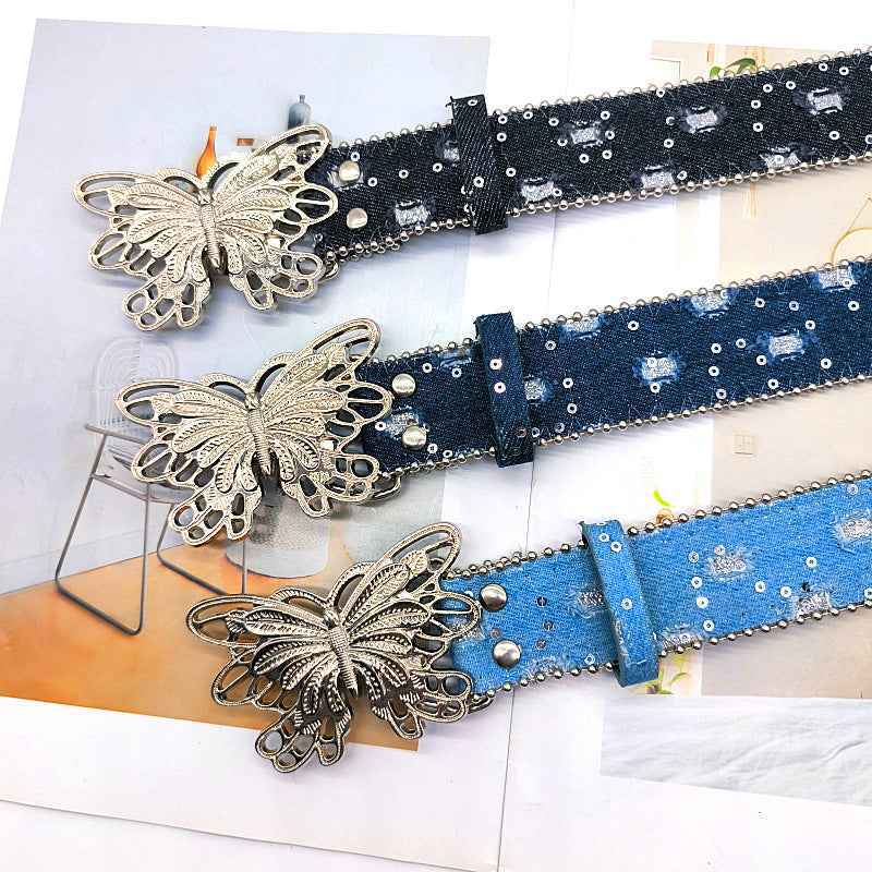 Butterfly Rhinestone Sequin Distressed Belt DPWB0331