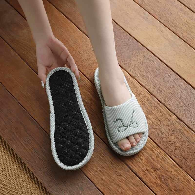 Striped Bow Embroidered Slippers - DippedShop Wholesale - #5139