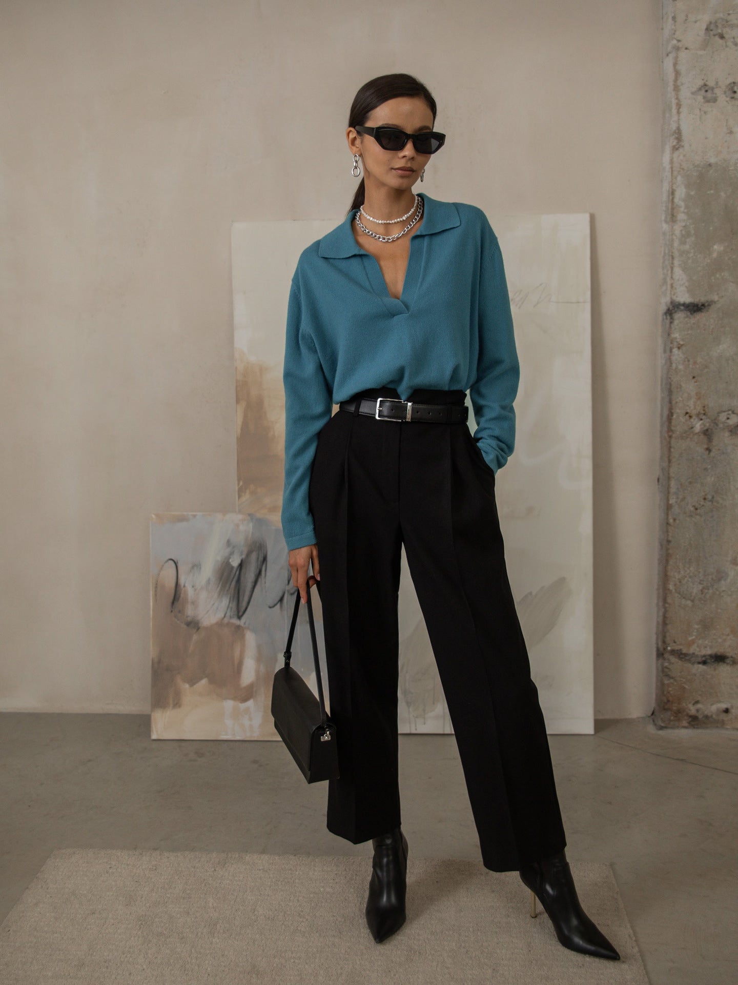 Lapel V-Neck Sweater - DippedShop Wholesale - #1939