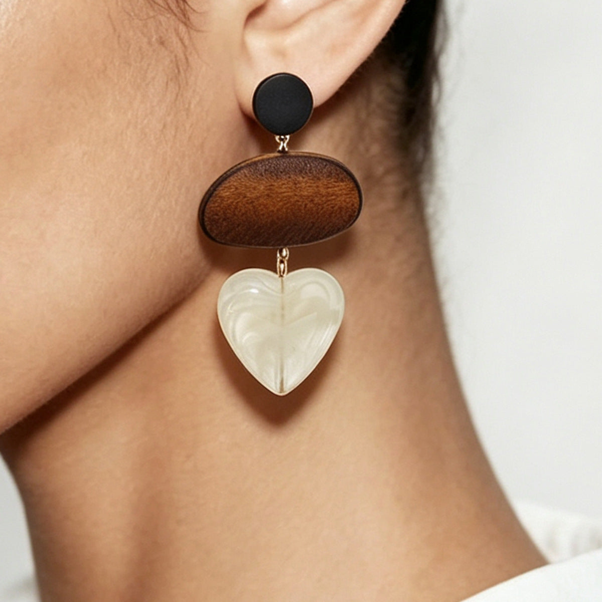 Wooden Heart Drop Earrings - DippedShop Wholesale - #6899