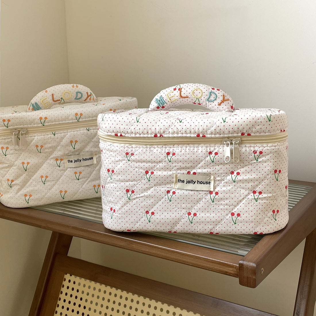 Cute Polka Dots Cherry Print Travel Makeup Bag DP25H563