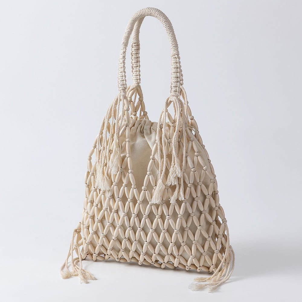 Casual Tassel Woven Wood Bead Shoulder Bag 6W10BBG1412