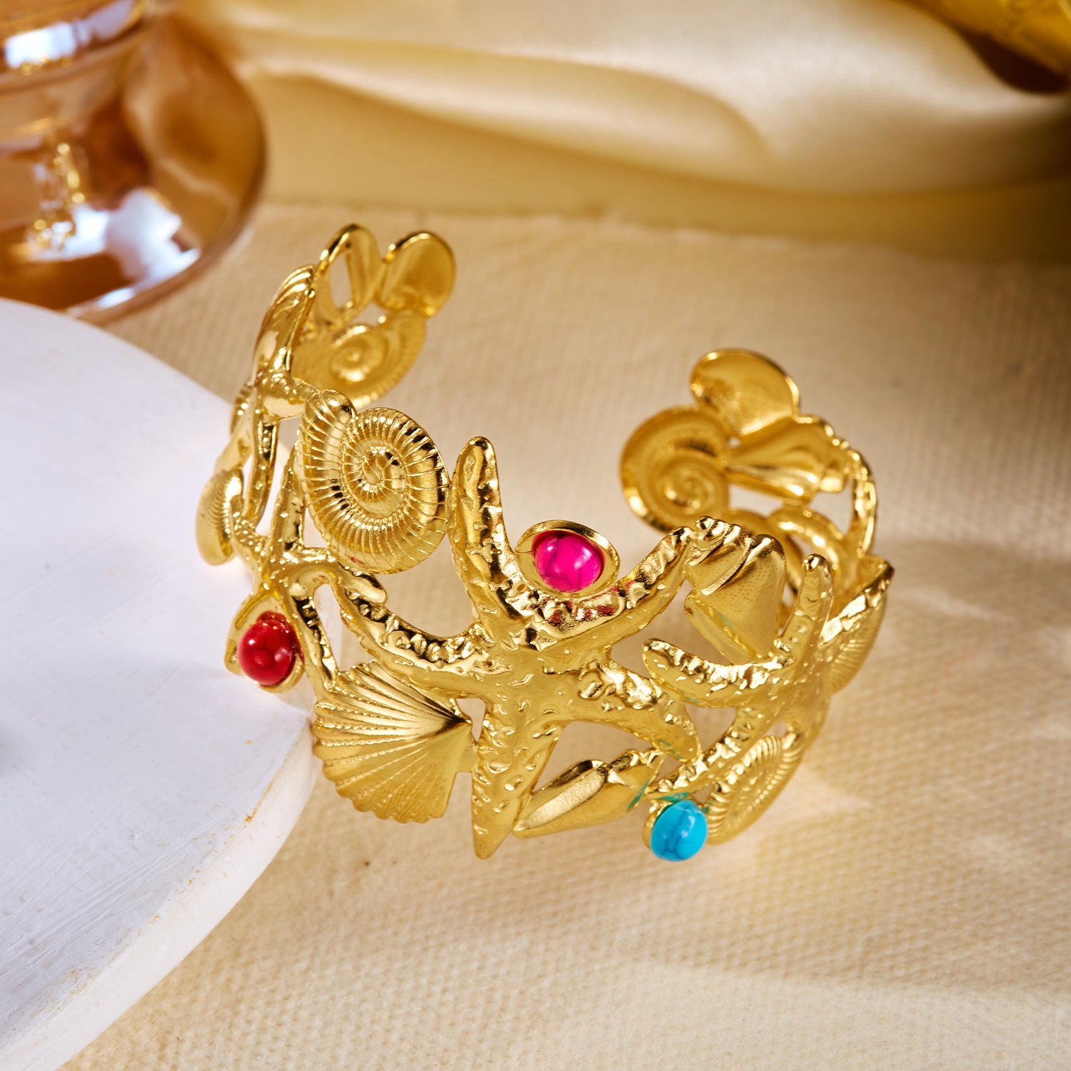 Chunky Gold Plated Embossed Open Cuff Bracelet 6W6JBR591