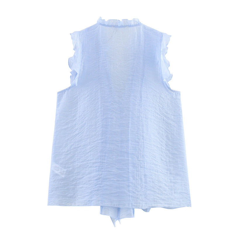 Fashion Solid Color Sleeveless Ruffl Layer Blouse DP25C421