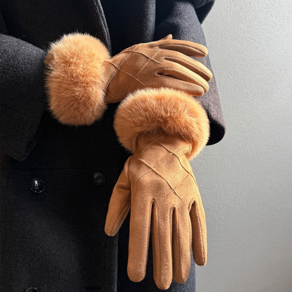 Suede Faux Fur Gloves - DippedShop Wholesale - #7843