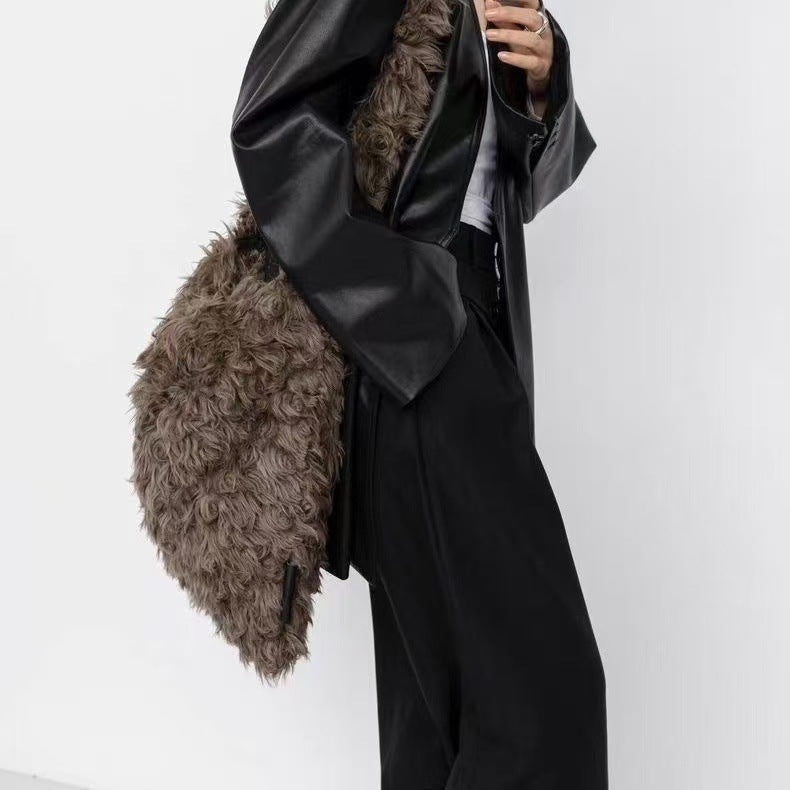 Retro Faux Fur Oversized Shoulder Bag 6W10BBG1885
