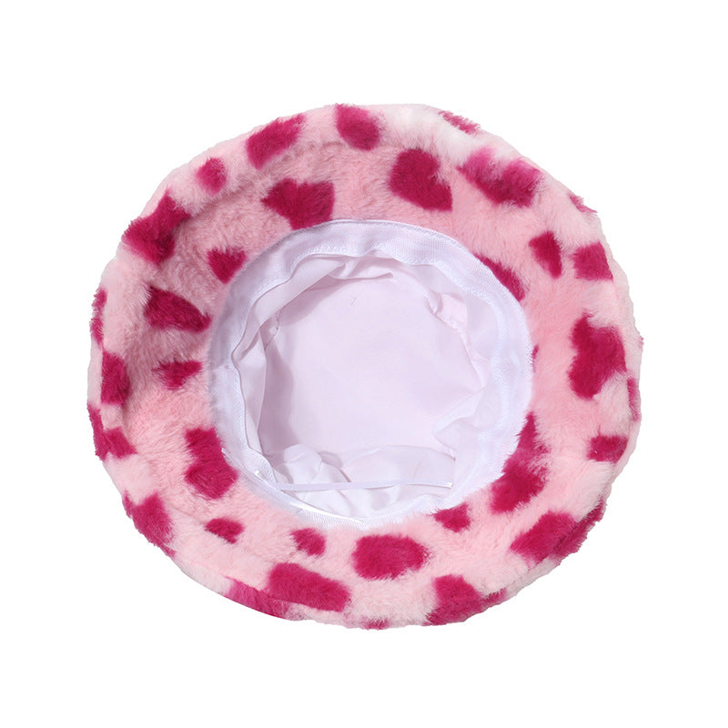 Trendy Heart Print Fluffy Plush Bucket Hat 6W6HAT808