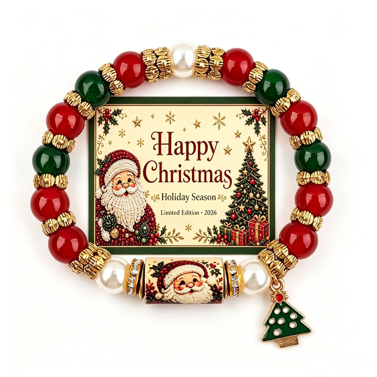 Colorful Crystal Christmas Tree Charm Beaded Bracelet 6W6JBR650