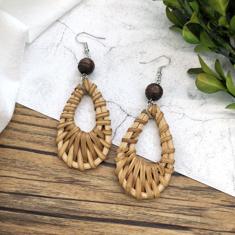 Rattan Dangle Earrings Beach - DippedShop Wholesale - #7731