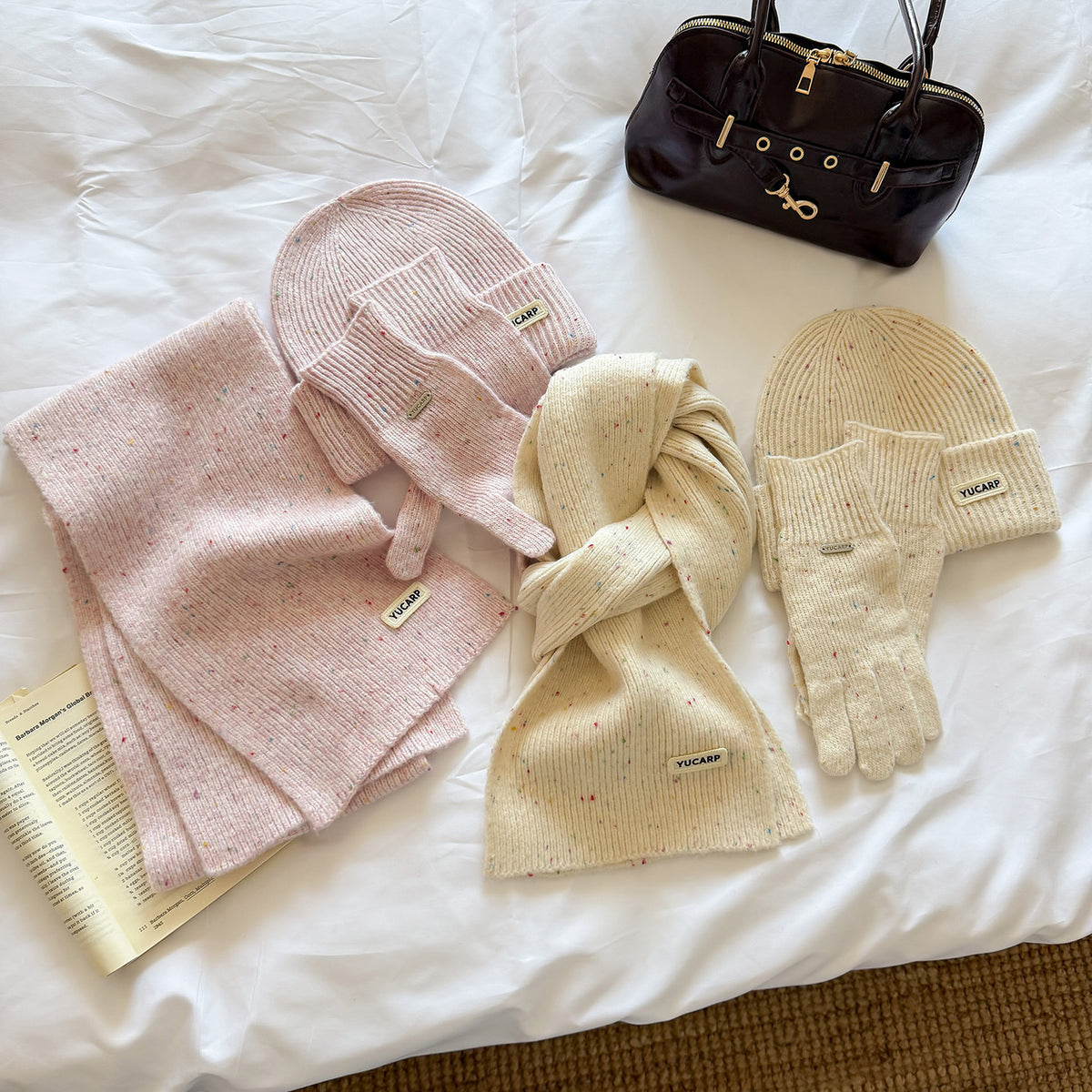 3-Piece Solid Color Knit Scarf Beanie Gloves Set 6W6NSC99
