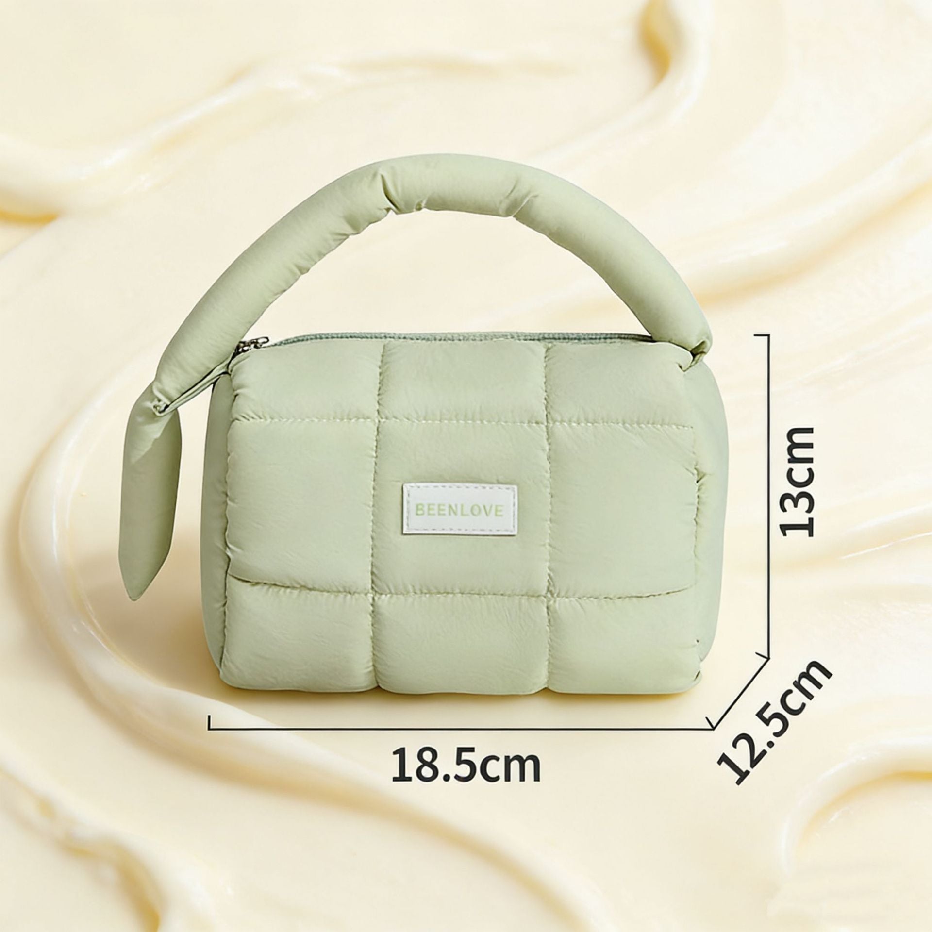 Solid Color Cotton Quilted Top Handle Cosmetic Bag 6S10BOB1042