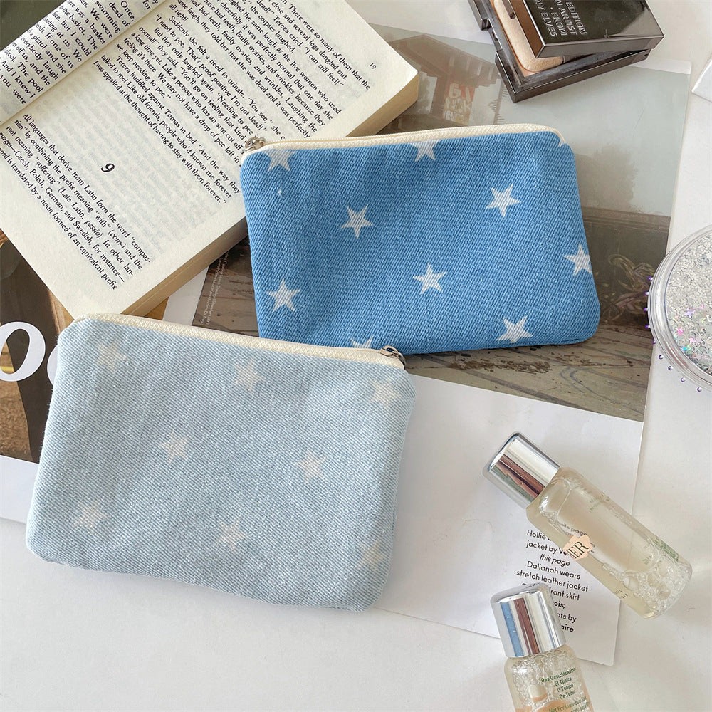 Denim Star Print Travel Portable Card Case 6S10BWB113