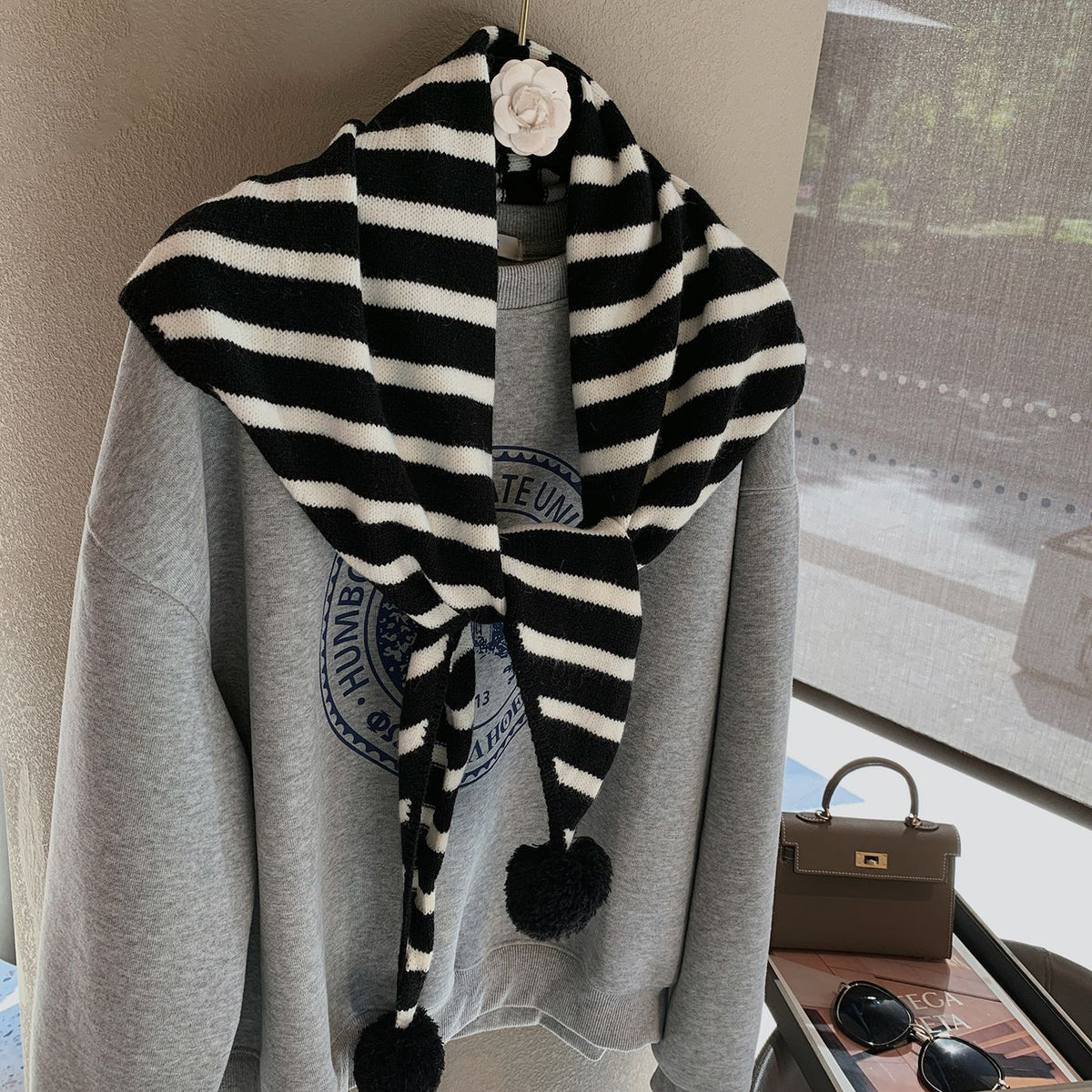 Striped Knit Triangle Scarf - DippedShop Wholesale - #9091