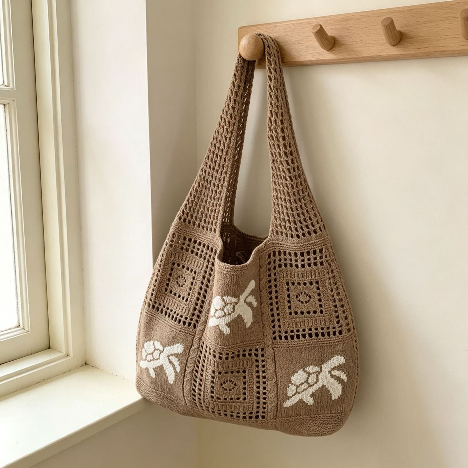 Retro Jacquard Hollow Out Knit Shoulder Bag 6W10BBG1761