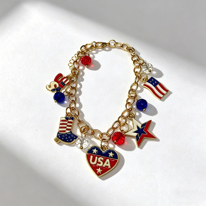 Retro USA Flag Hat Pendant Tassel Necklace 8ZA6JNC289L