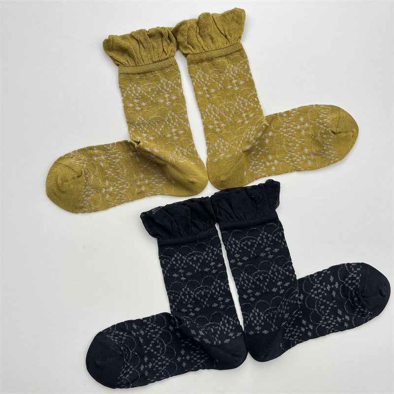 Sweet Bubble Ruffle Cuff Mesh Socks 6W8FSO771