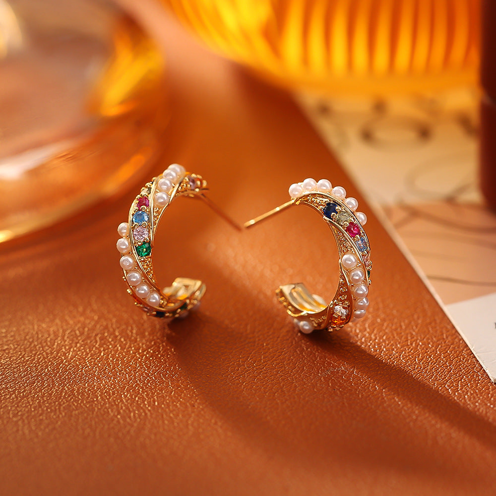 Colorful C-Shaped Stud Earrings - DippedShop Wholesale - #9443