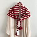 Cute Pom Striped Triangle Shawl Knit Scarf 6W6NSC98