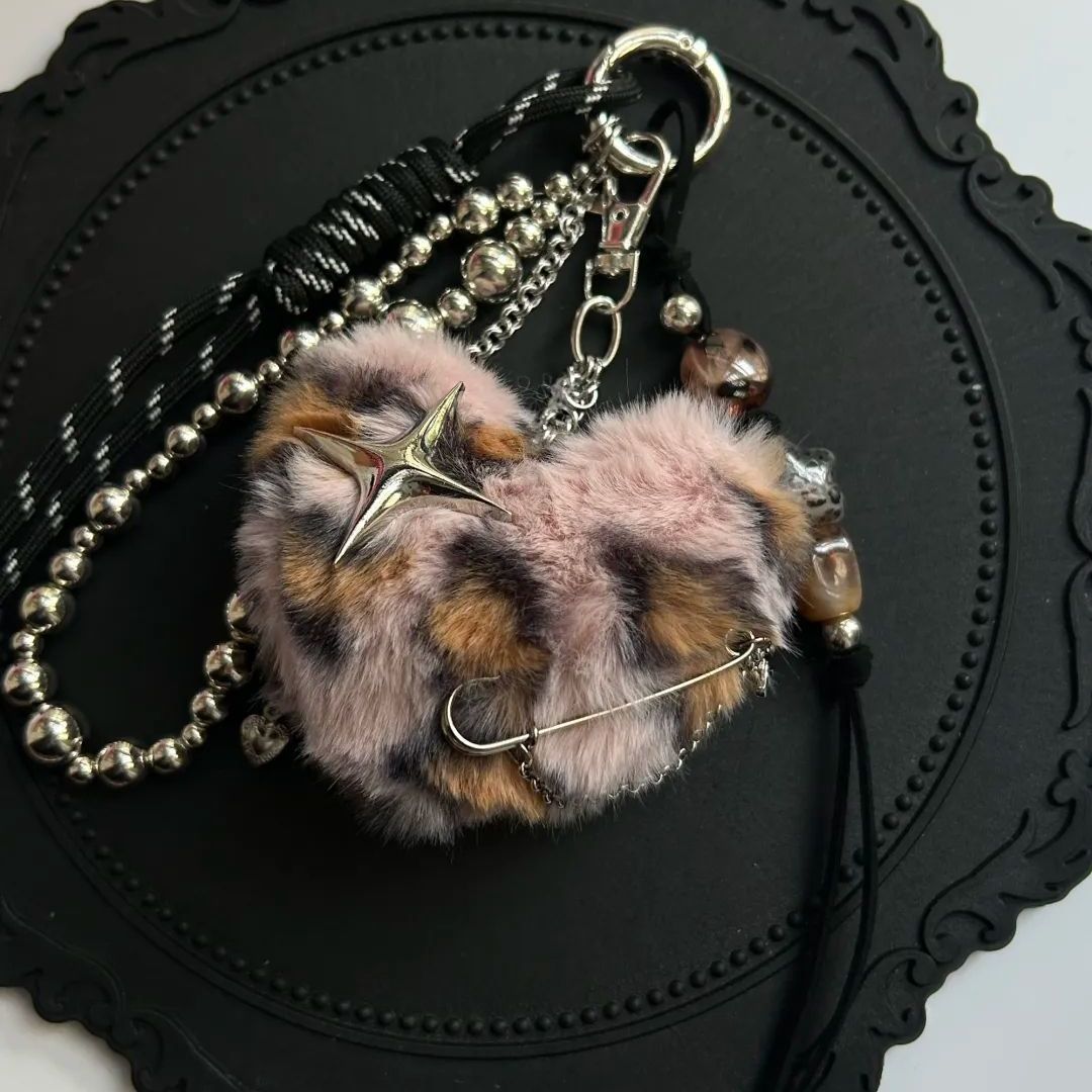 Retro Leopard Plush Pendant Keychain Bag Charm 6W10BBC392