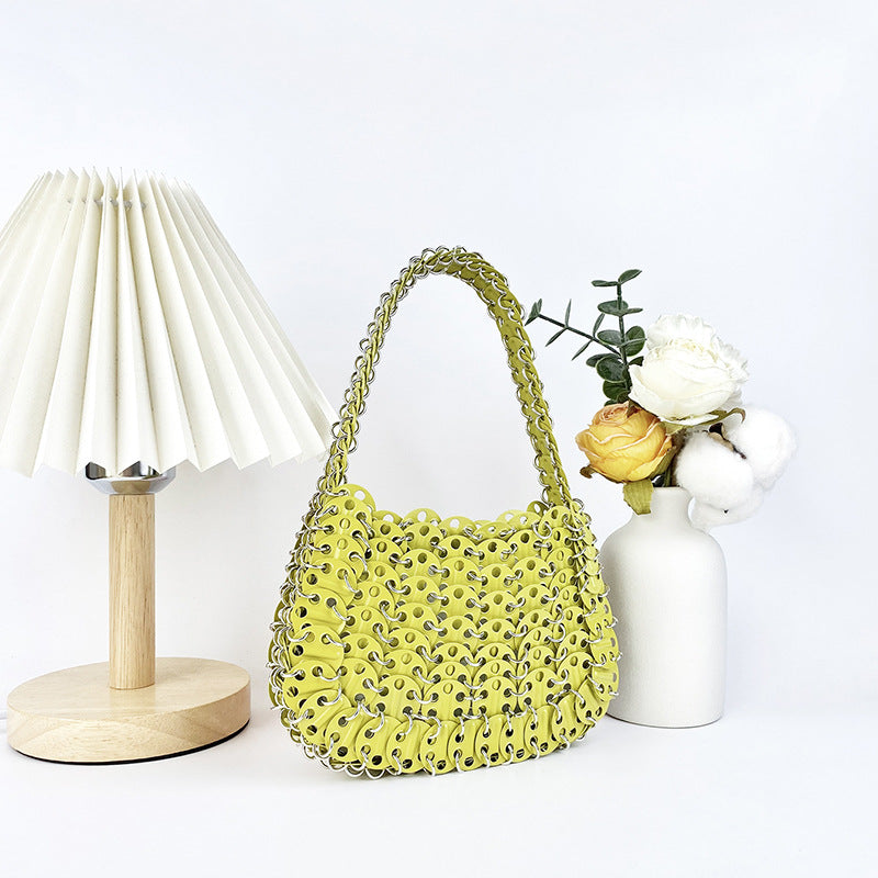 Stylish Solid Color Hand Woven Glitter Sequin Handbag 8CW6BBG514T