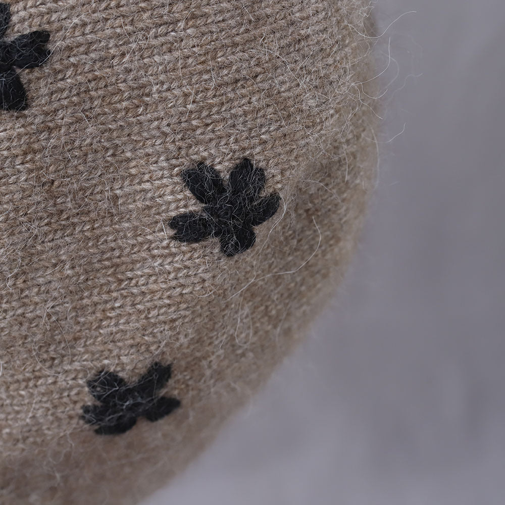 Floral Jacquard Angora Knit Bonnet With Ties 6W6HAT699
