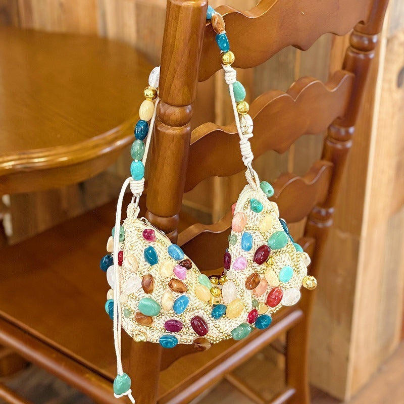 Boho Colorful Stone Beaded Shoulder Bag 8BW6BBG419