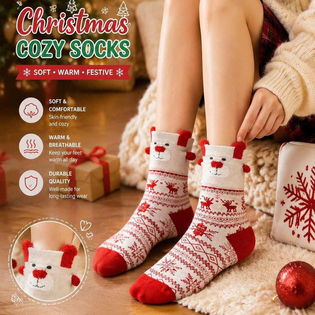 3D Animal Ear Cute Christmas Red Socks 6W8FSO897