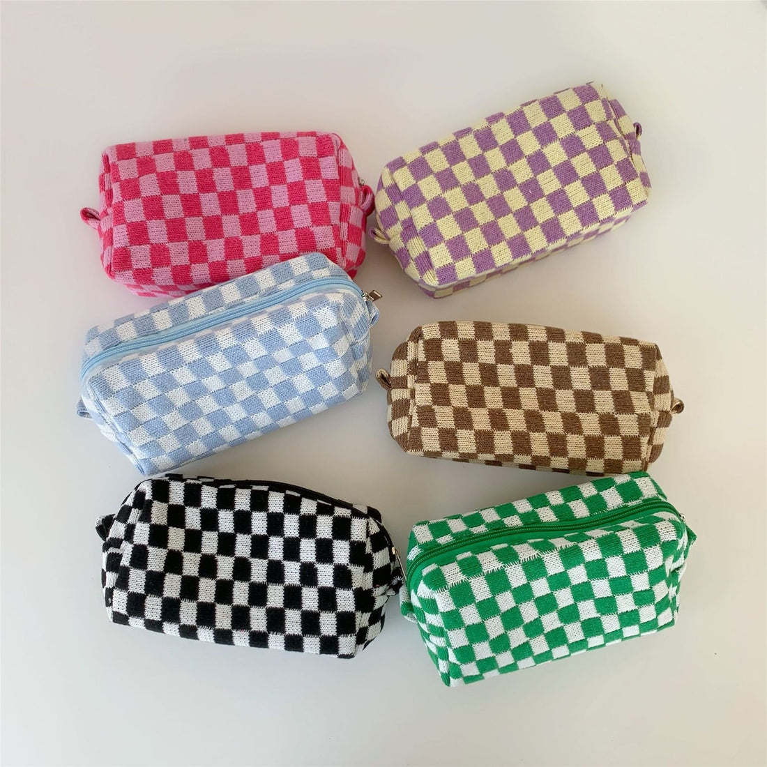 Plaid Color Block Knit Make Up Bag DPB0116