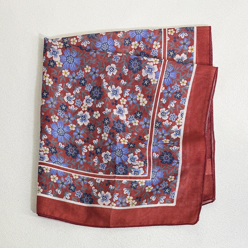 Sweet Color Block Floral Print Silk Scarf 6W6NSI182