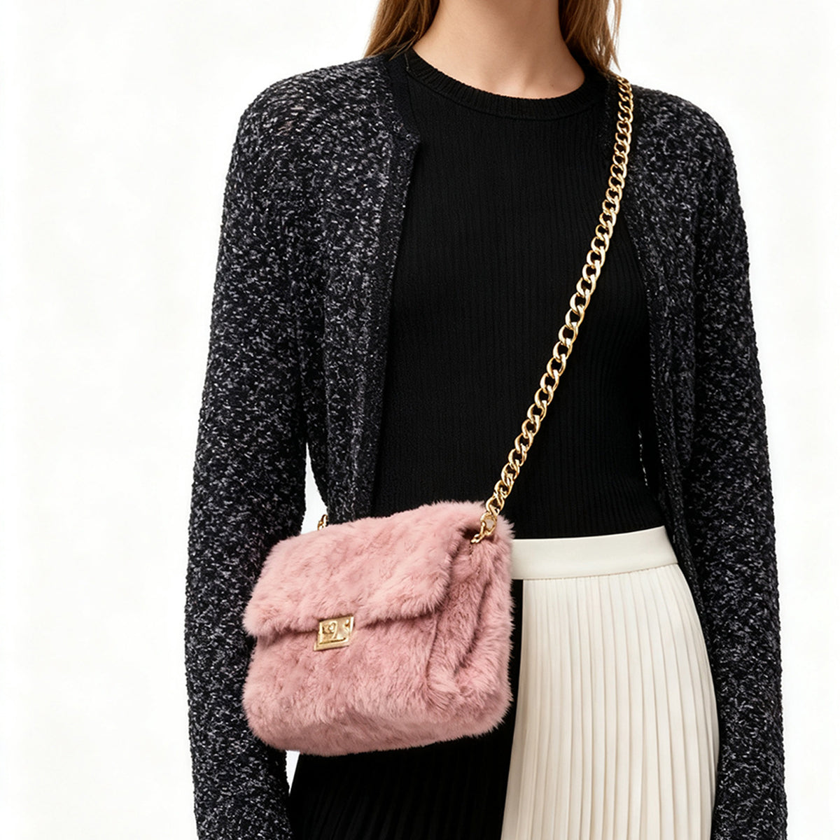 Stylish Solid Color Plush Portable Shoulder Bag 6W10BBG1929