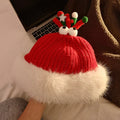 Fuzzy Plush Reindeer Antler Christmas Knitted Beanie 6W6HAT833