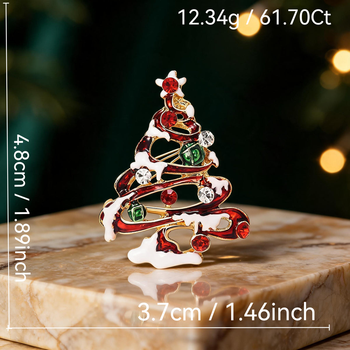 Enamel Rhinestone Snowy Christmas Tree Brooch 6W6JPB61
