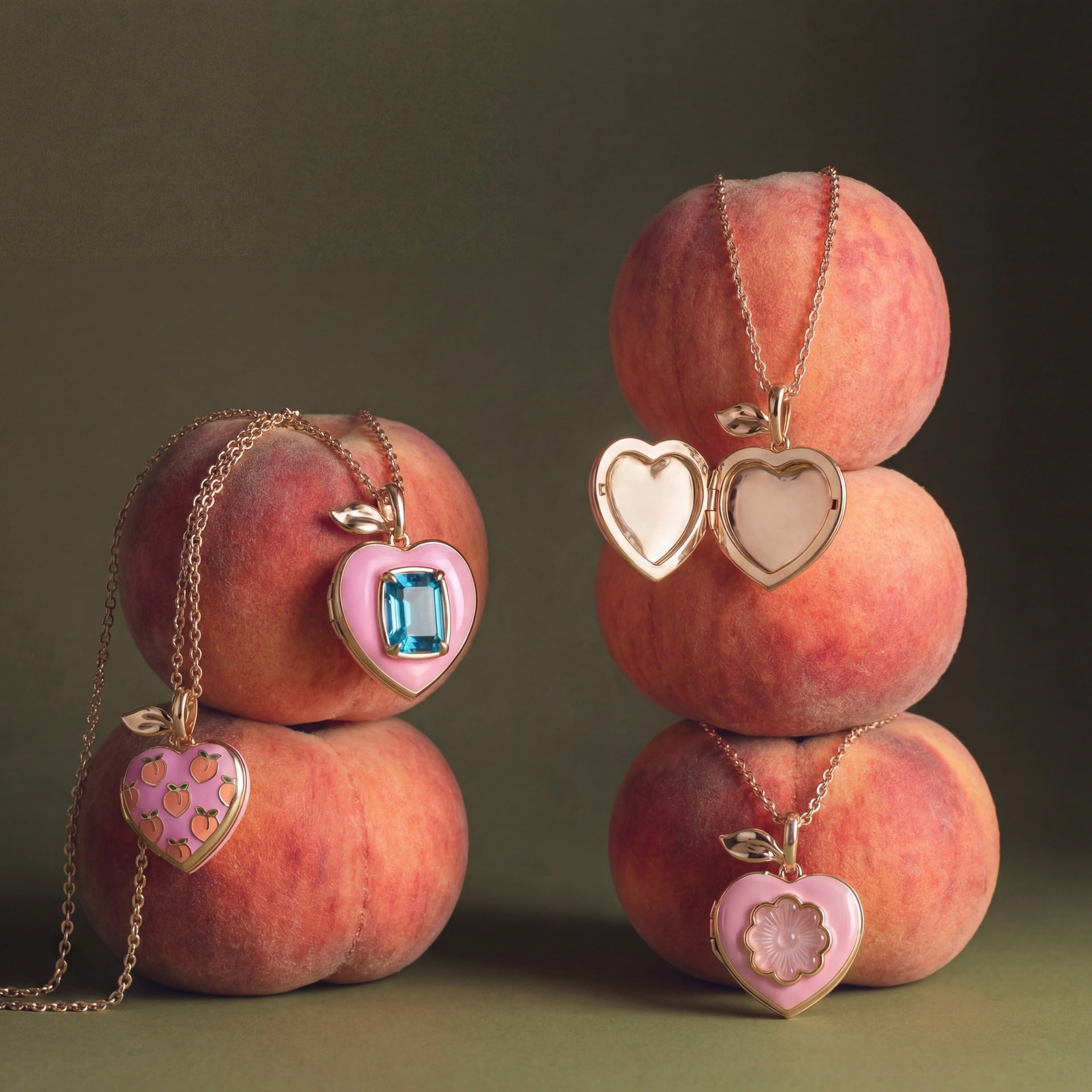 Cute Pink Peach Heart Pendant Locket Necklace 6W6JNC413L