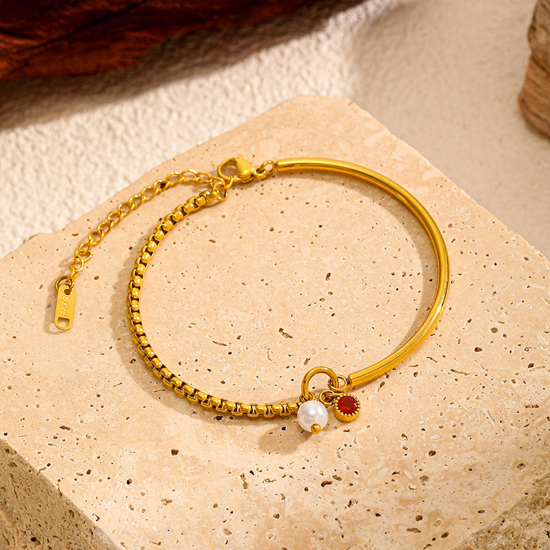 Elegant Pearl Gold Plated Chain Bracelet 6W6JBR526