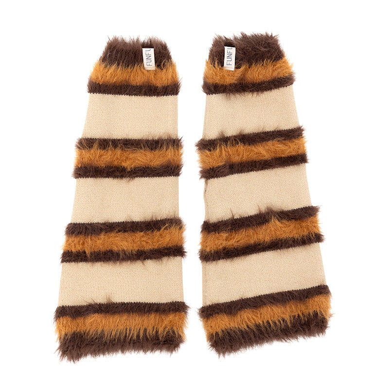 Winter Thicken Plush Striped Knit Slouch Leg Warmers 6W8FSO870