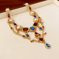 Vintage Rhinestones Disc Pendant Beads Chain Necklace 6W6JNC938