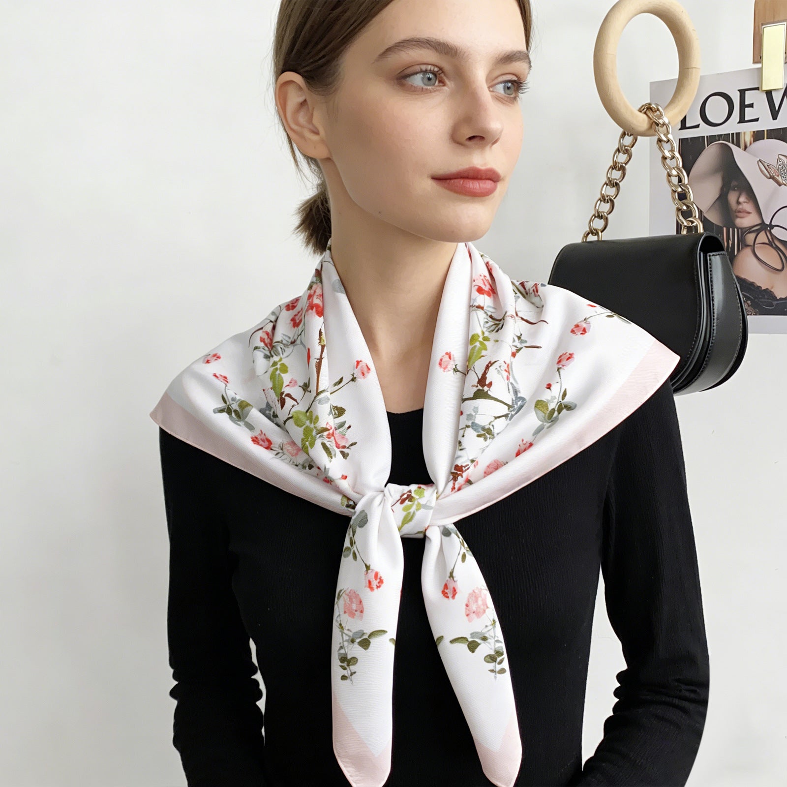 Vintage Floral Print Twill Silk Square Scarf MK2BW6W6NSI03