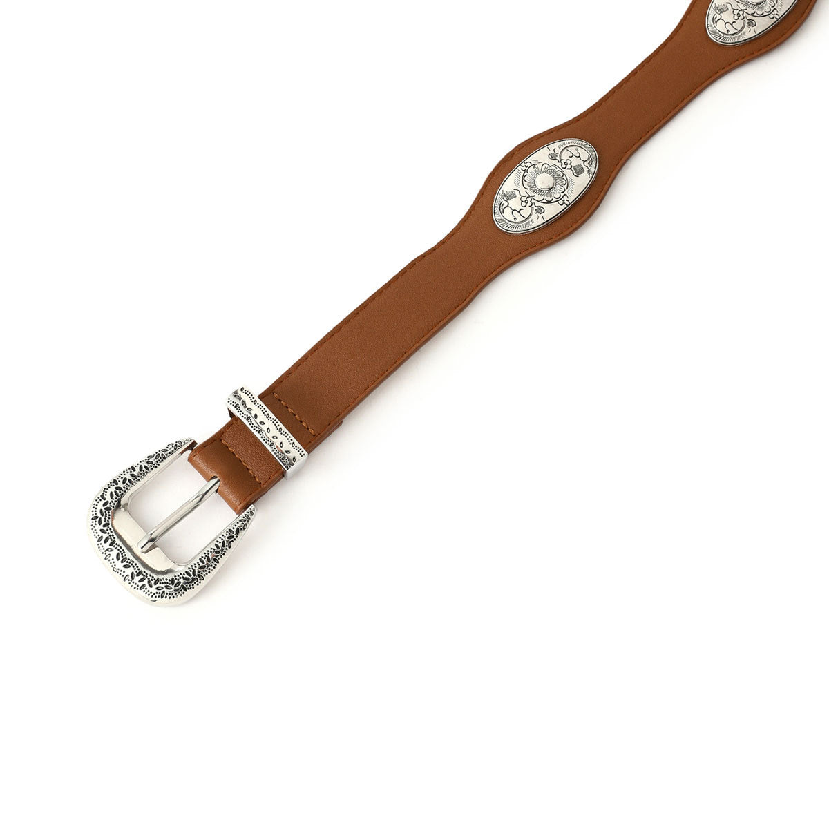 Retro Punk Studded Distressed Leather Belt 6W6JBT172