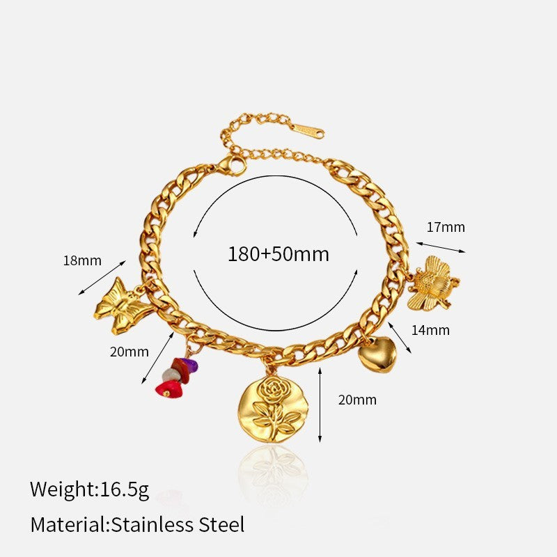 Stylish Gold Plated Heart Floral Pendant Bracelets 6W6JNC636