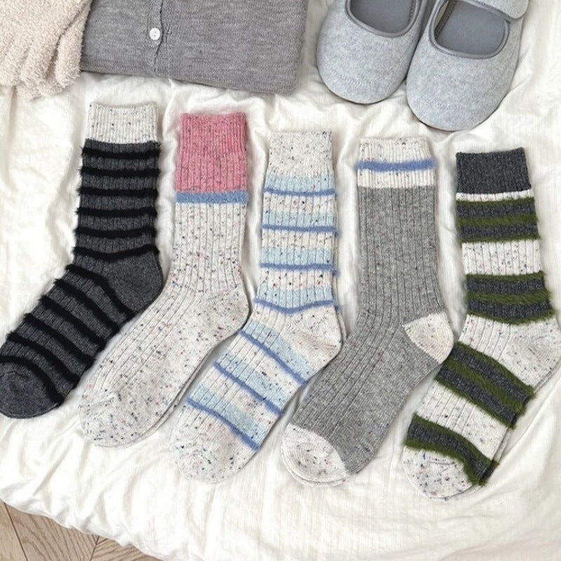 Winter Striped Color Contrast Warm Slouchy Socks 6W8FSO703